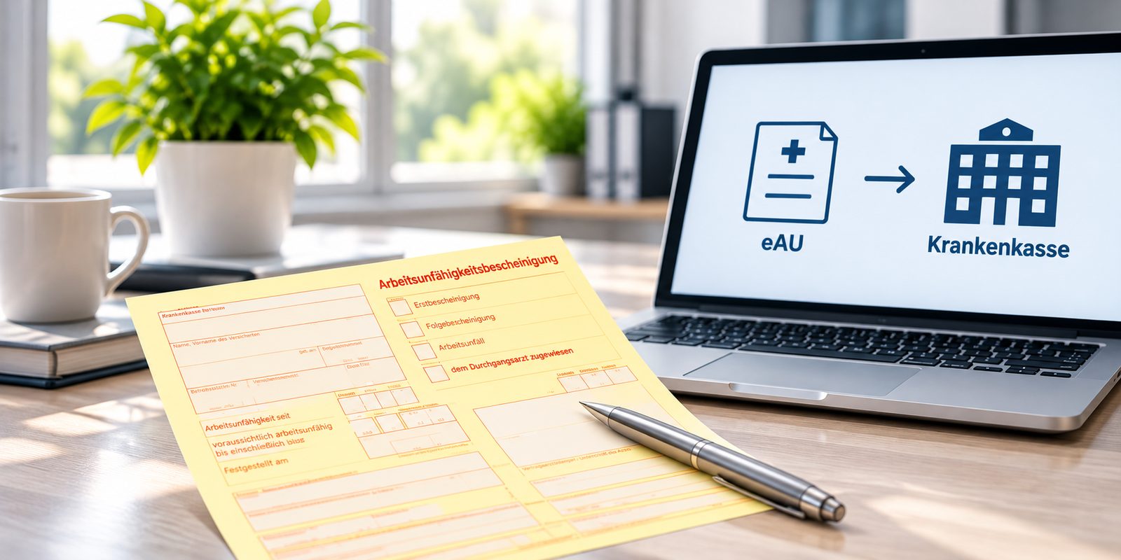 Illustration: Die eAU wird digital an die Krankenkasse übermittelt
