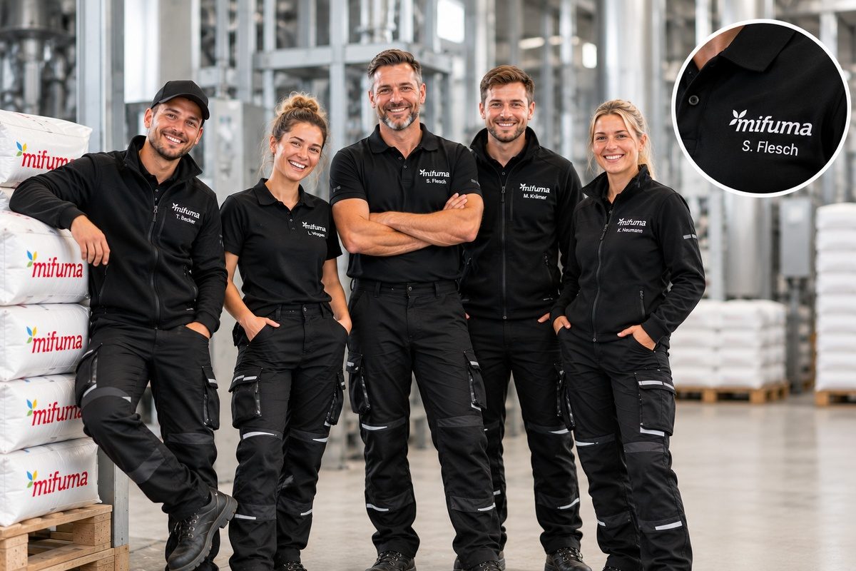 Mitarbeitende in der neuen Mifuma-Arbeitskleidung